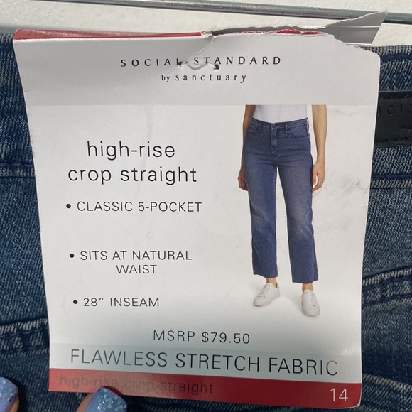 Social standard by sanctuary high rise crop straight blue jeans size US 14 - Picture 4 of 5
